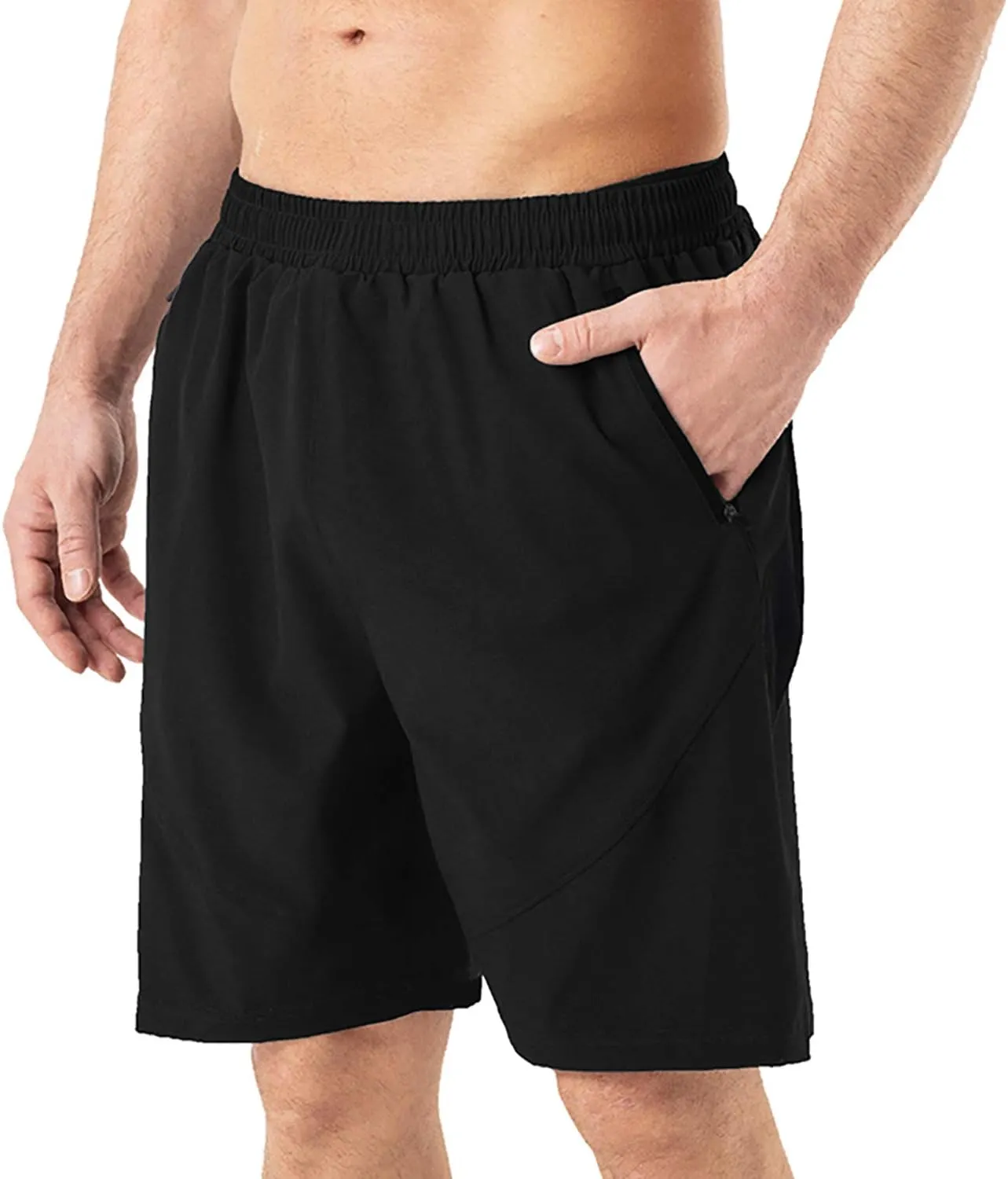 HMIYA Men's Casual Sports Quick Dry Workout Running or Gym Training Short with Zipper Pockets