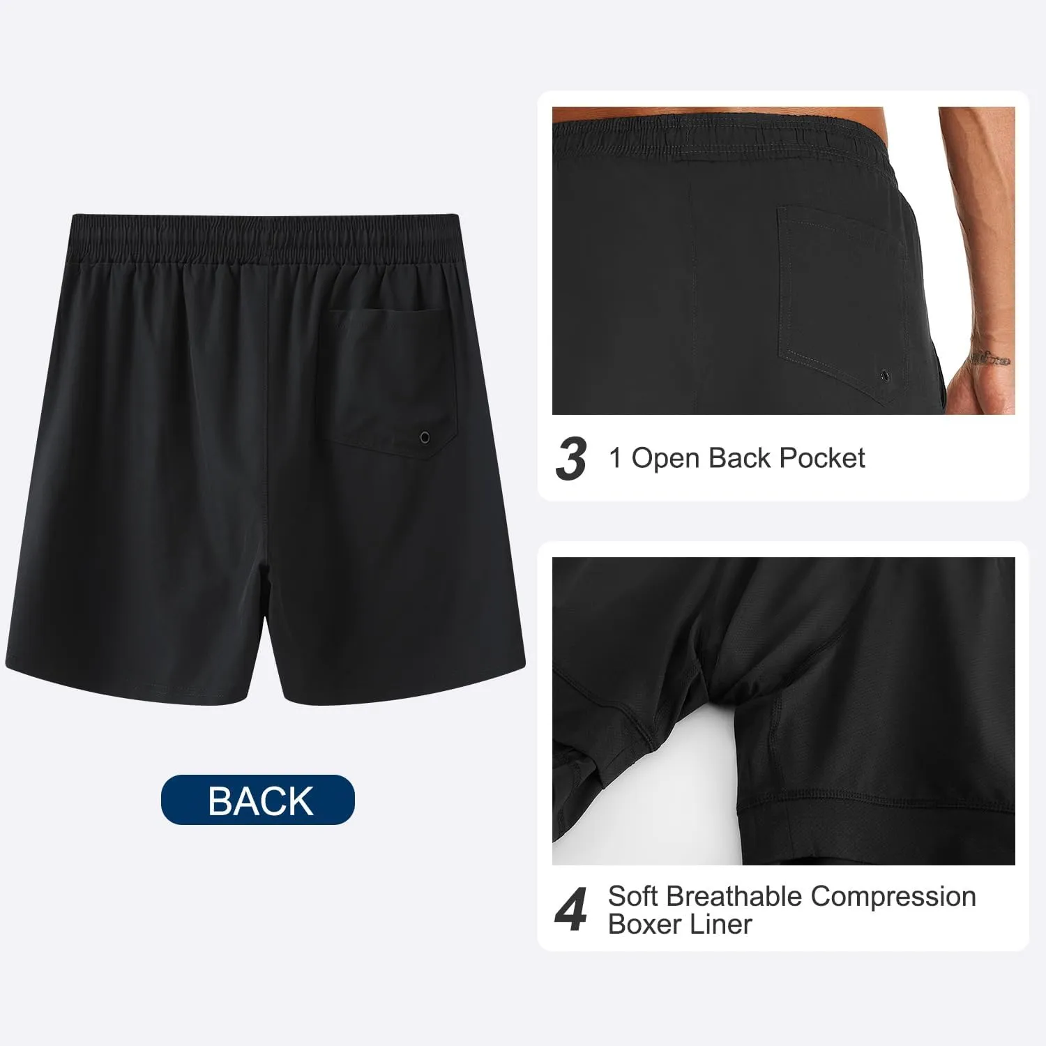 HODOSPORTS Mens Swim Trunks 5" Inseam Quick Dry Swimsuit with Compression Liner and Pockets Swimming Shorts