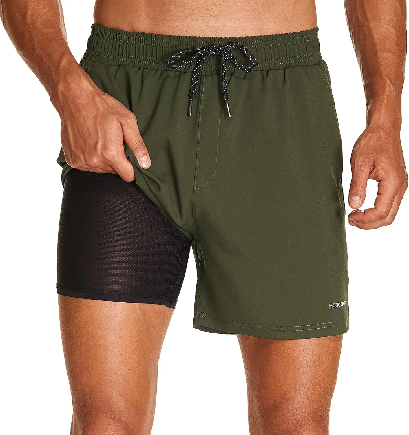 HODOSPORTS Mens Swim Trunks 5" Inseam Quick Dry Swimsuit with Compression Liner and Pockets Swimming Shorts