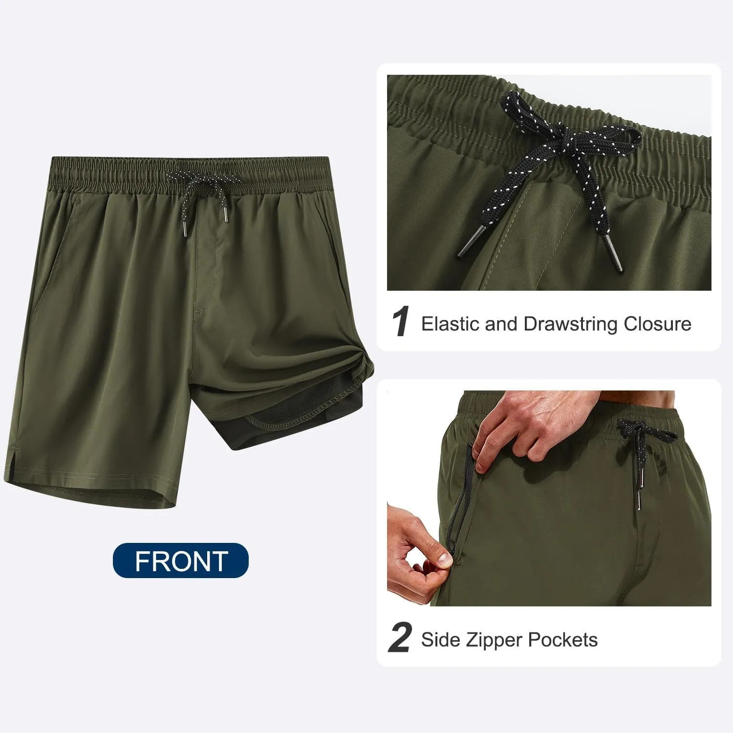 HODOSPORTS Mens Swim Trunks 5" Inseam Quick Dry Swimsuit with Compression Liner and Pockets Swimming Shorts