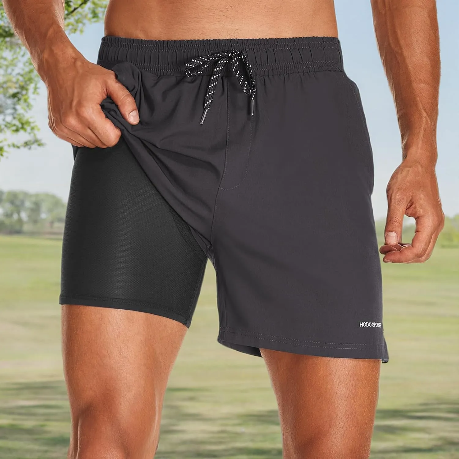 HODOSPORTS Mens Swim Trunks 5" Inseam Quick Dry Swimsuit with Compression Liner and Pockets Swimming Shorts