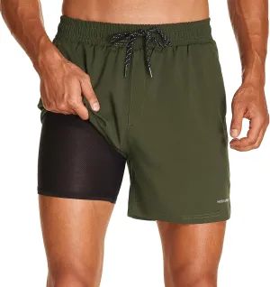 HODOSPORTS Mens Swim Trunks 5" Inseam Quick Dry Swimsuit with Compression Liner and Pockets Swimming Shorts