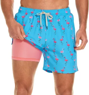 HODOSPORTS Mens Swim Trunks 5" Inseam Quick Dry Swimsuit with Compression Liner and Pockets Swimming Shorts