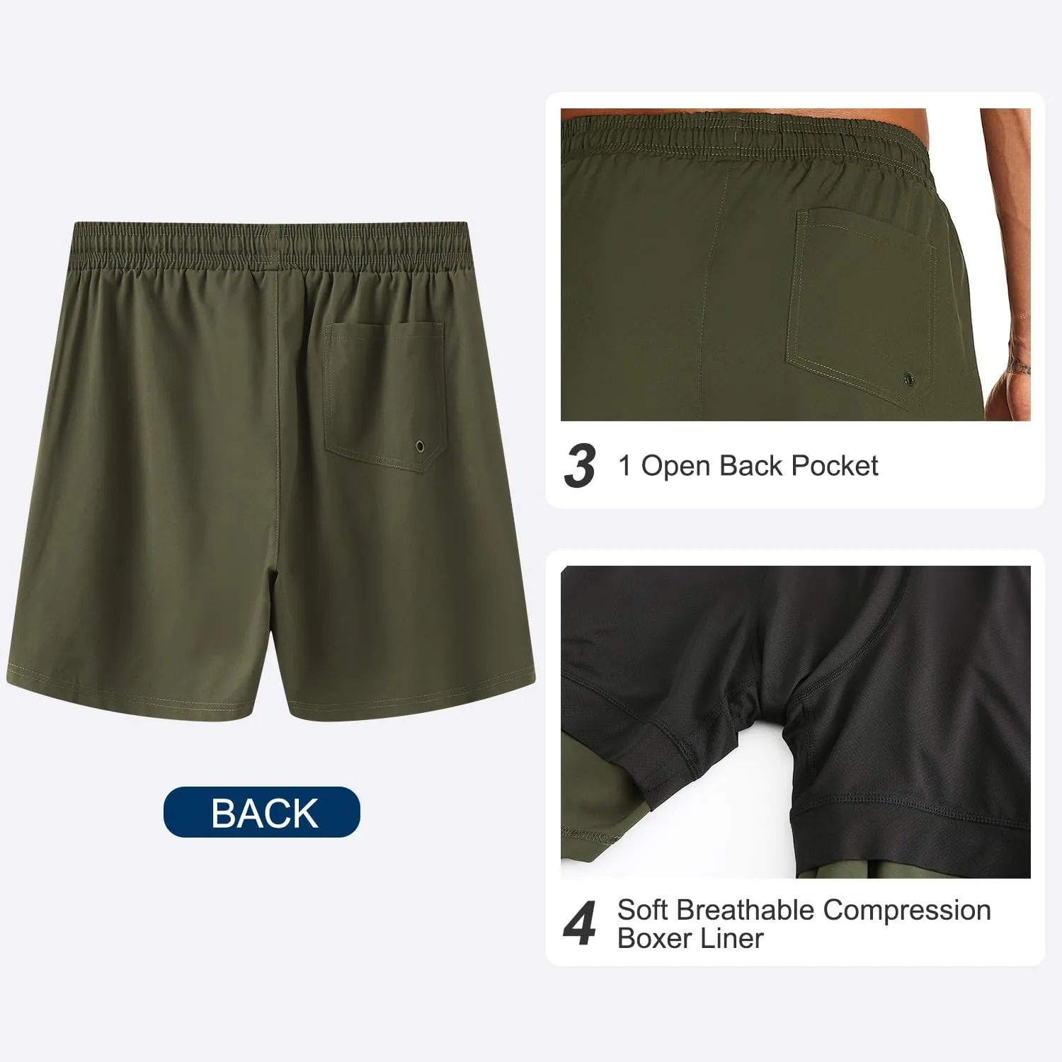 HODOSPORTS Mens Swim Trunks 5" Inseam Quick Dry Swimsuit with Compression Liner and Pockets Swimming Shorts