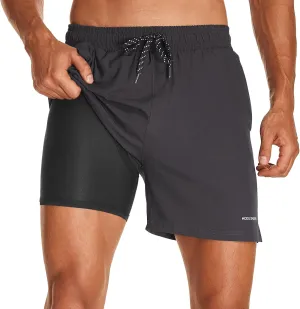 HODOSPORTS Mens Swim Trunks 5" Inseam Quick Dry Swimsuit with Compression Liner and Pockets Swimming Shorts