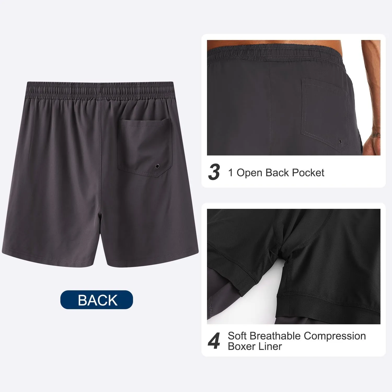 HODOSPORTS Mens Swim Trunks 5" Inseam Quick Dry Swimsuit with Compression Liner and Pockets Swimming Shorts