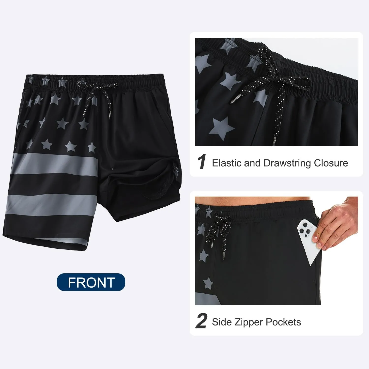 HODOSPORTS Mens Swim Trunks 5" Inseam Quick Dry Swimsuit with Compression Liner and Pockets Swimming Shorts