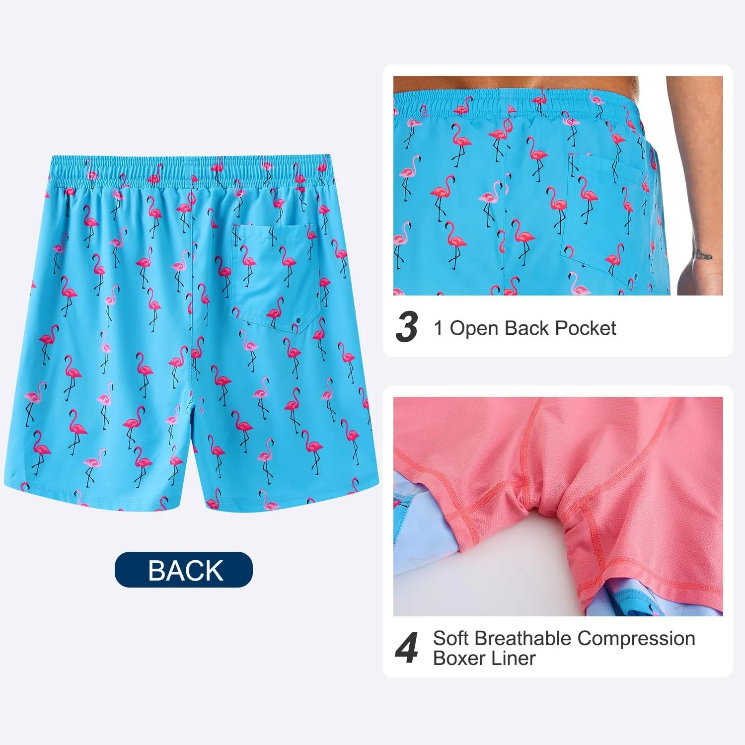 HODOSPORTS Mens Swim Trunks 5" Inseam Quick Dry Swimsuit with Compression Liner and Pockets Swimming Shorts