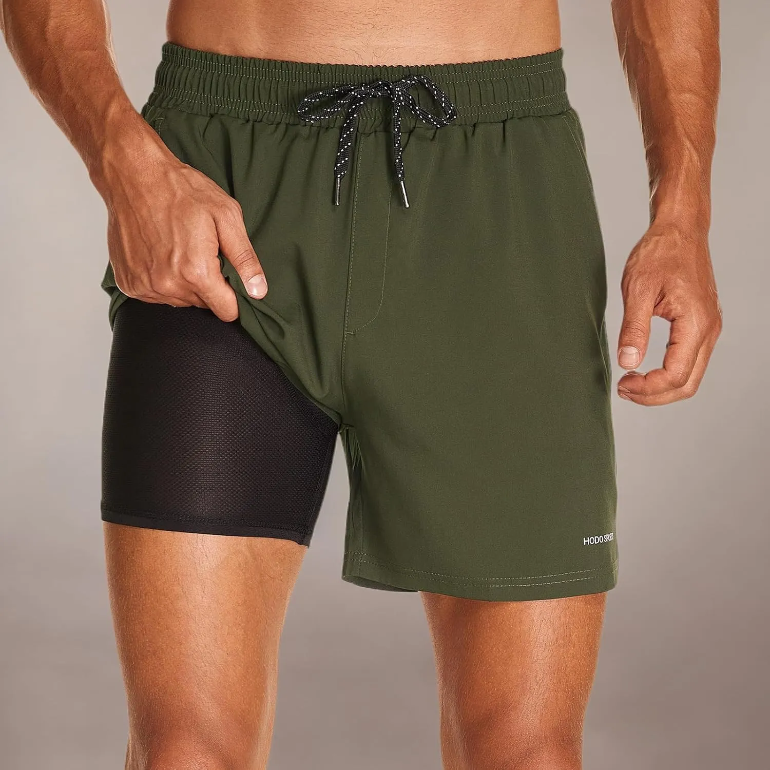 HODOSPORTS Mens Swim Trunks 5" Inseam Quick Dry Swimsuit with Compression Liner and Pockets Swimming Shorts