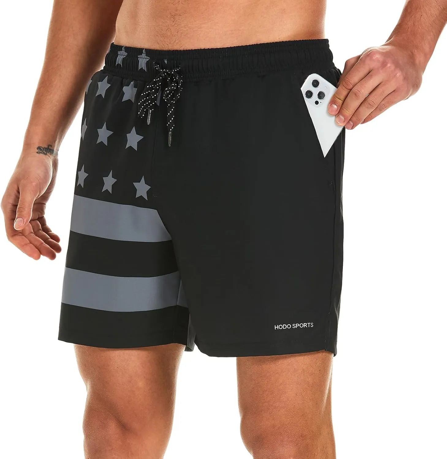 HODOSPORTS Mens Swim Trunks 5" Inseam Quick Dry Swimsuit with Compression Liner and Pockets Swimming Shorts