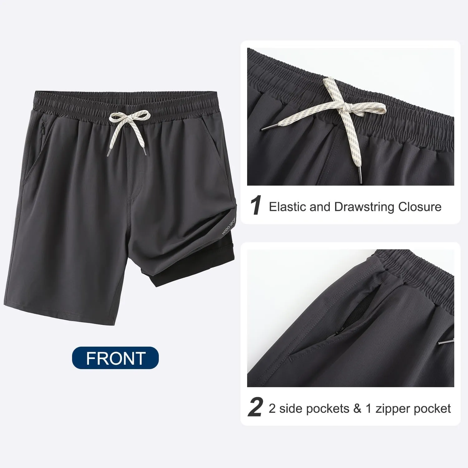 HODOSPORTS Mens Swim Trunks with Compression Liner 9 Inch Quick Dry Swim Shorts with Pockets Swim Suit
