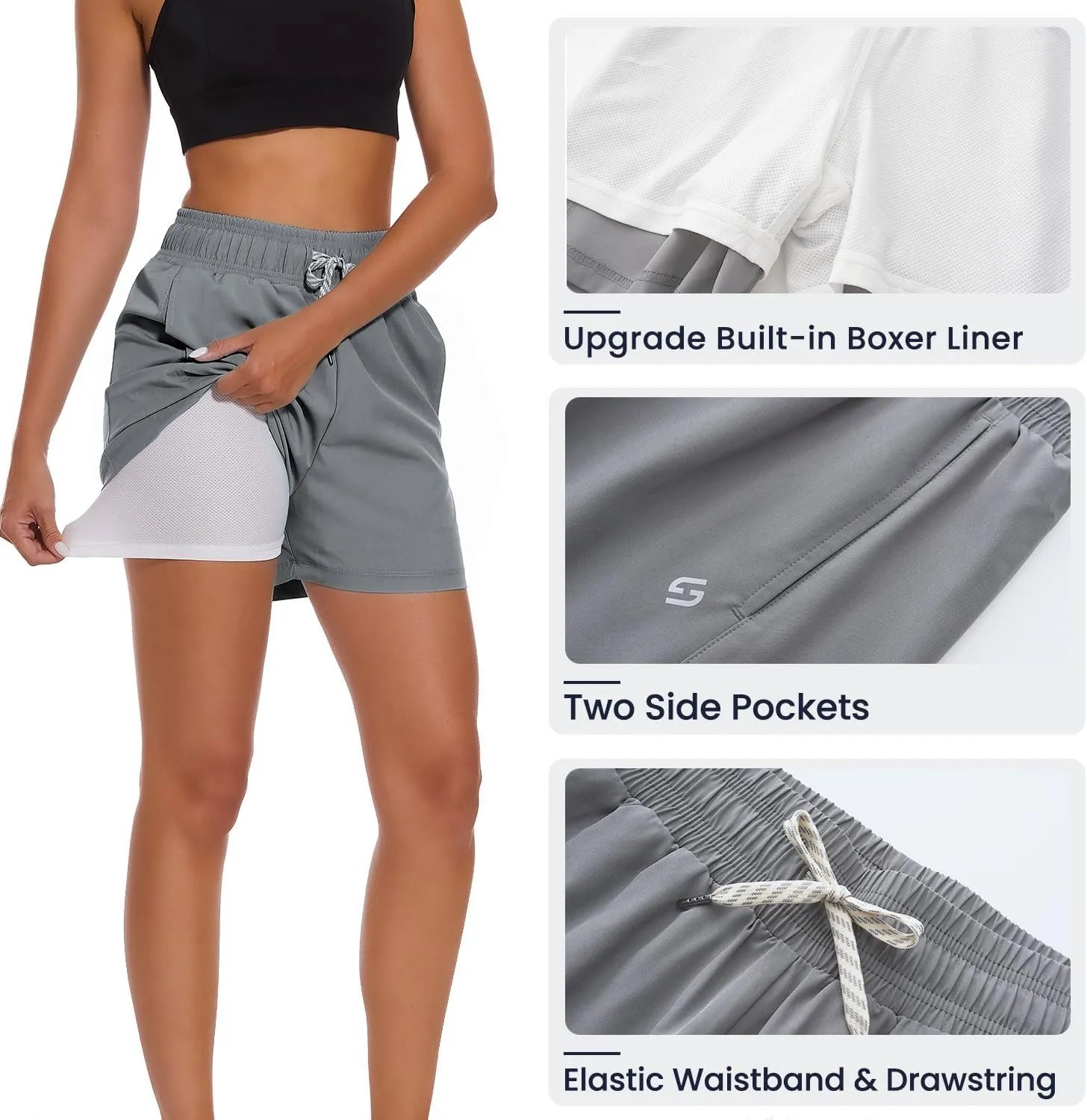 HODOSPORTS Women's 4'' Swim Shorts Quick Dry Board Shorts with Boxer Liner Pockets Swimsuit Bottoms