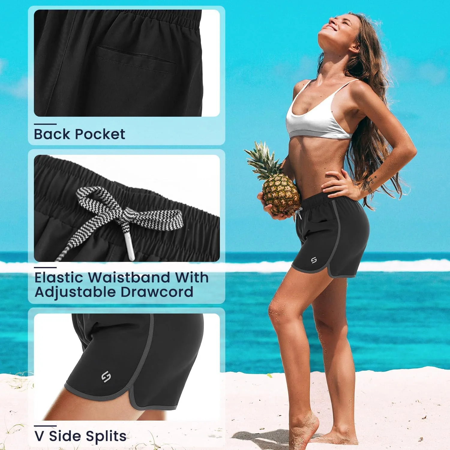 HODOSPORTS Women's 4" Swim Shorts Quick Dry Board Shorts Swimsuit Bottom with Pockets