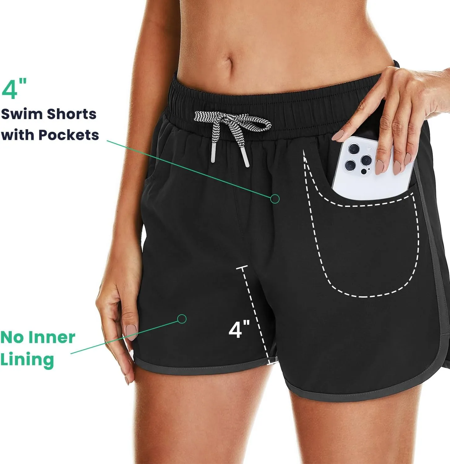 HODOSPORTS Women's 4" Swim Shorts Quick Dry Board Shorts Swimsuit Bottom with Pockets