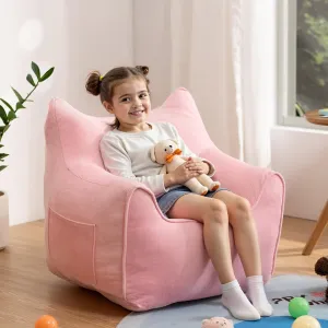 HOMMPA Kids Bean Bag Chair Stuffed Toddler Bean Bag Sofa with Pocket Filler Bean Bag Chair for Kids Boys and Girls Baby Lazy Floor Sofa Chair for Gaming Reading Playing Pink