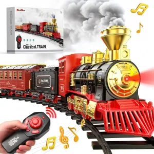 Hot Bee Train Set - Train Toys for Boys with Smokes, Lights and Sound, Toy Train Set for Under Christmas Tree, Toddler Model Trains for 3 4 5 6 7 8  Years Old Kids Christmas Toys Gifts