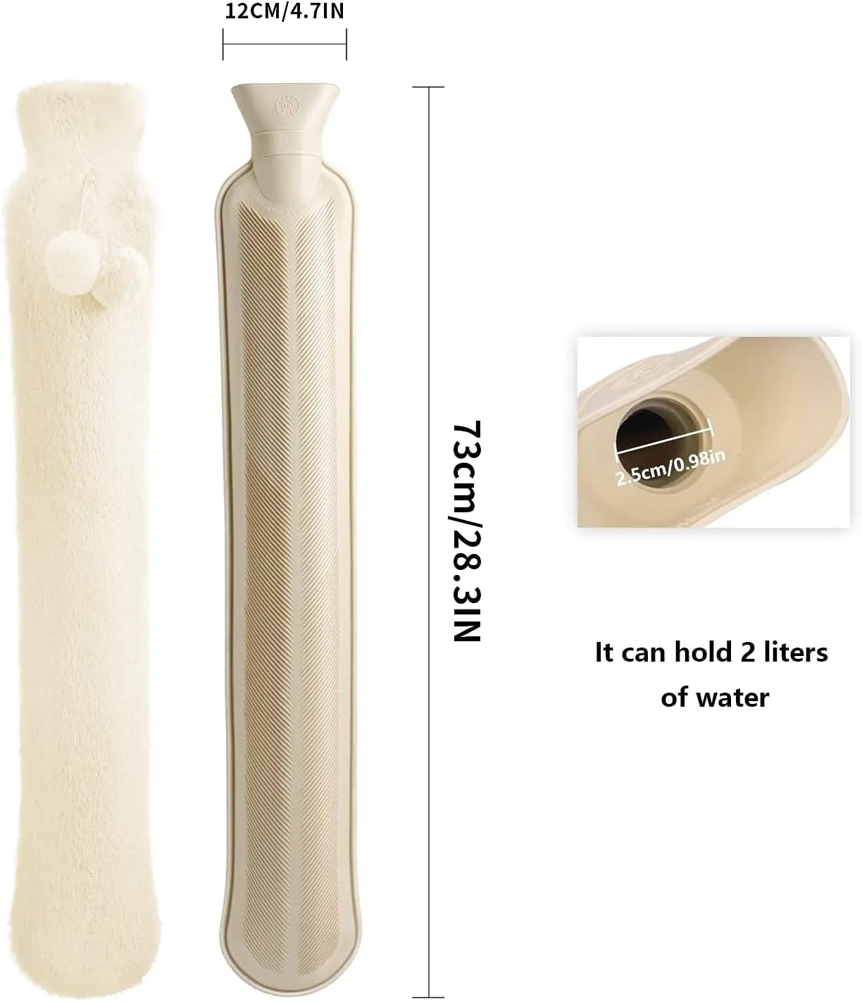 Hot Water Bottle with Soft Cover(2 Liter) Classic Hot Water Bag for Pain Relief, Neck, Shoulders and Knee, Feet Warmer, Rheumatism, Menstrual Cramps, Hot and Cold Therapy for Women Girls Seniors