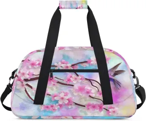 Hummingbird Gym Duffel Bag for Men Women Plum Blossom Sports Tote Bag with Adjustable Shoulder Strap for Dance Gymnastics Traveling Outdoor Camping Overnight Stay