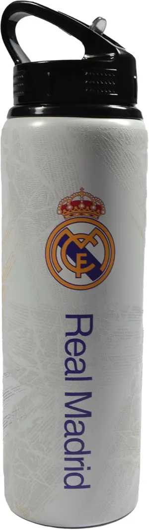 Hy-Pro Officially Licensed Real Madrid CF Aluminium Bottle - 750ml, Integrated Folding Straw, Leakproof, Lightweight, Great Football Gift Idea