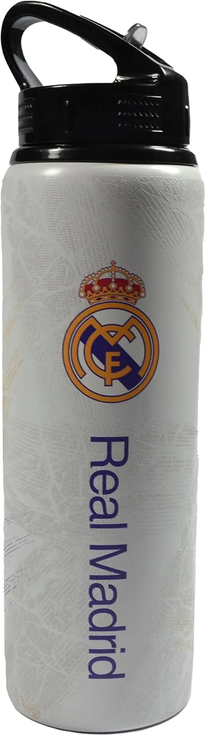 Hy-Pro Officially Licensed Real Madrid CF Aluminium Bottle - 750ml, Integrated Folding Straw, Leakproof, Lightweight, Great Football Gift Idea