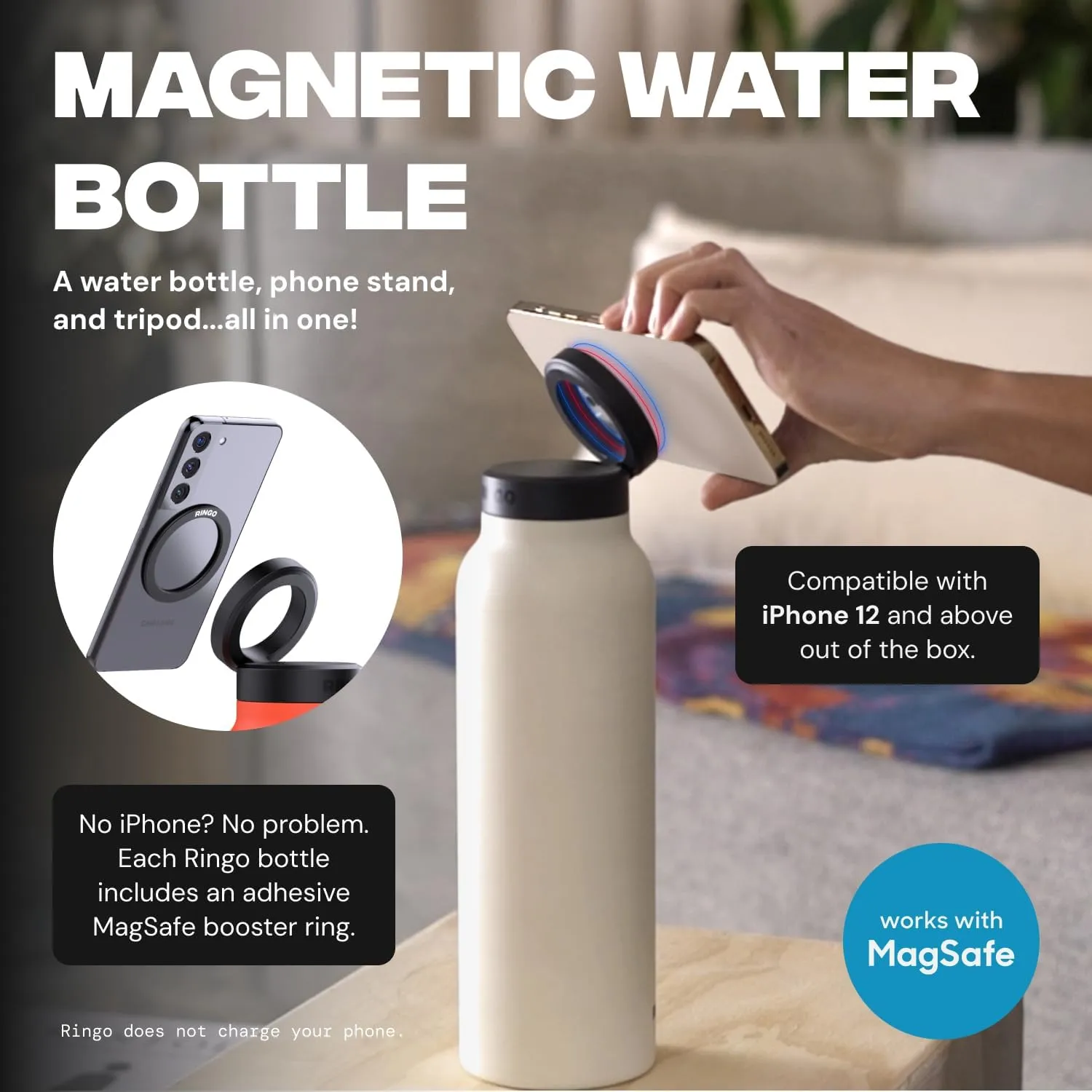 HydraConnect Insulated Water Bottle with Magnetic Phone Mount