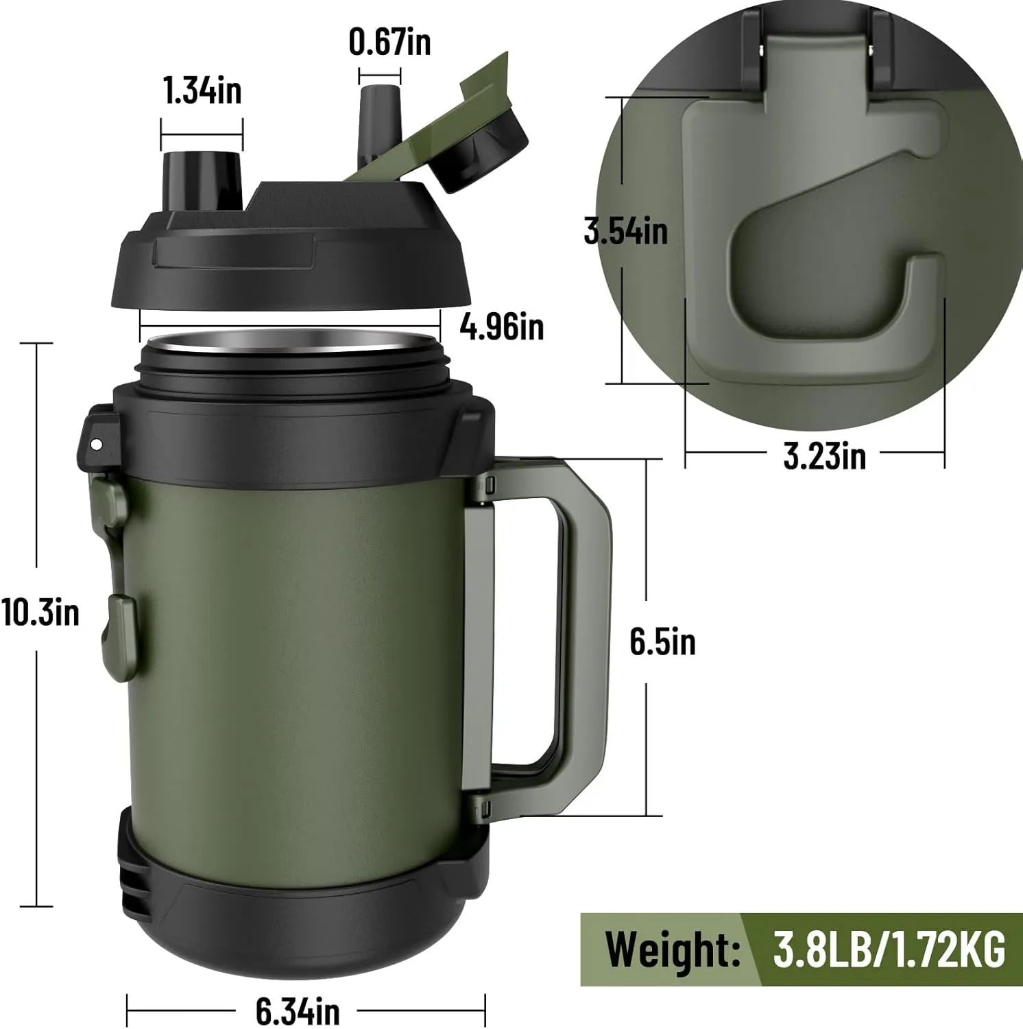 Hydraful Gallon Jug, 128oz Large Insulated Stainless Steel Sports Water Jug, Large Triple Wall Vacuum Insulation Water Bottle-Keeps Cold up to 48 Hrs-Sweat Proof,for Gym, Hiking & Camping