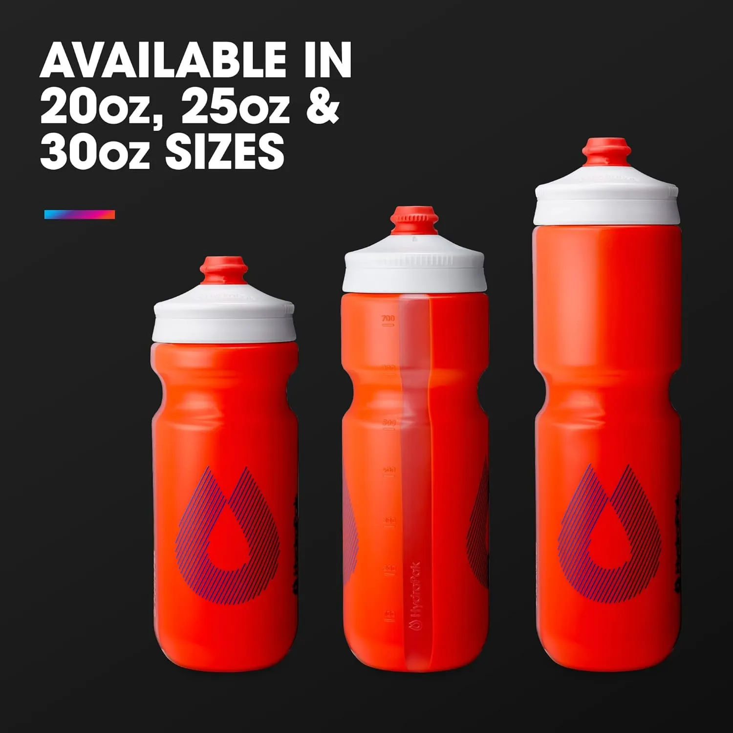 HydraPak Breakaway Surge Lightweight Bike Water Bottle 2-Pack (20oz, 25oz, 30oz) - High Flow, Cycling & Sports Squeeze Bottle