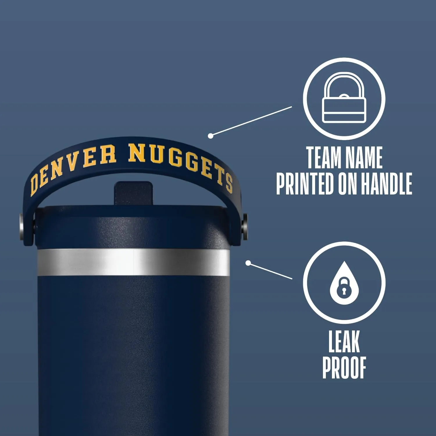 Hydrapeak x NBA Officially Licensed Denver Nuggets 32oz Nomad Stainless Steel Tumbler with Handle and Straw Lid, Leakproof Water Bottle in Limited Edition Collector's Gift Box