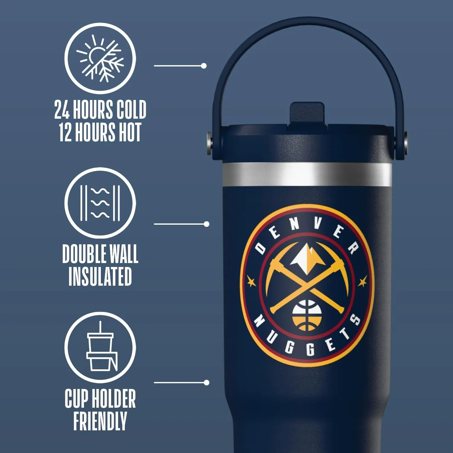 Hydrapeak x NBA Officially Licensed Denver Nuggets 32oz Nomad Stainless Steel Tumbler with Handle and Straw Lid, Leakproof Water Bottle in Limited Edition Collector's Gift Box