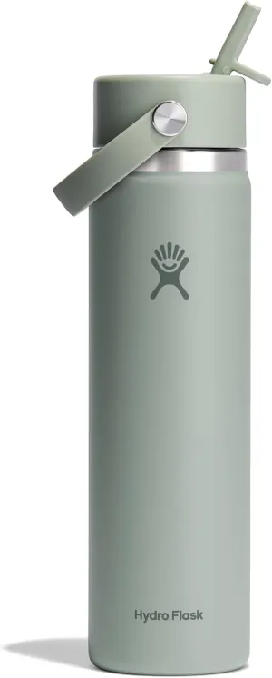 Hydro Flask Water Bottle - Insulated Stainless Steel - Wide Mouth Flex Straw Lid, Non Spill, Leakproof and Refillable in 24 Oz Agave Green