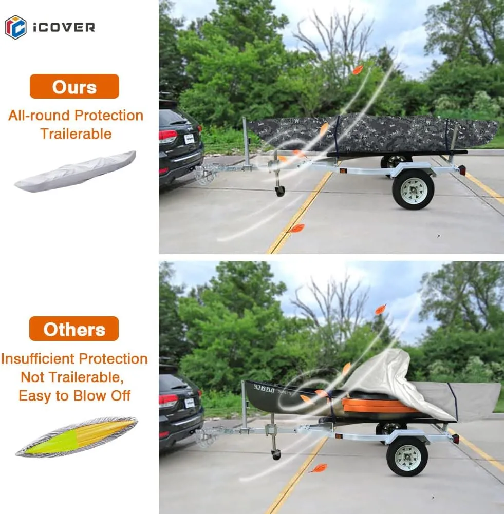 i COVER 10ft Kayak Cover- Water Proof Heavy Duty Kayaks/Canoe Covers Fits Canoes or Paddleboards up to 10ft Long and Beam Width up to 27in, Camo