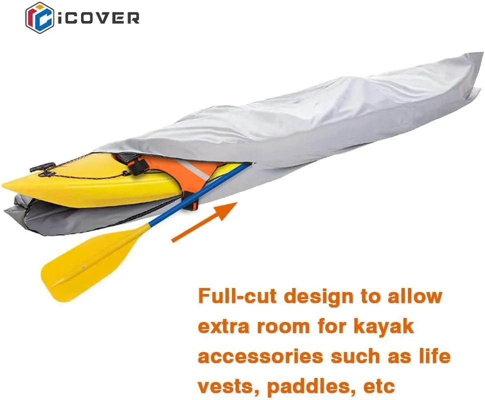 i COVER 16ft Kayak Cover- Water Proof 600D Heavy Duty Kayaks/Canoe Covers Fits Canoes or Paddleboards up to 16ft Long and Beam Width up to 36in, Grey