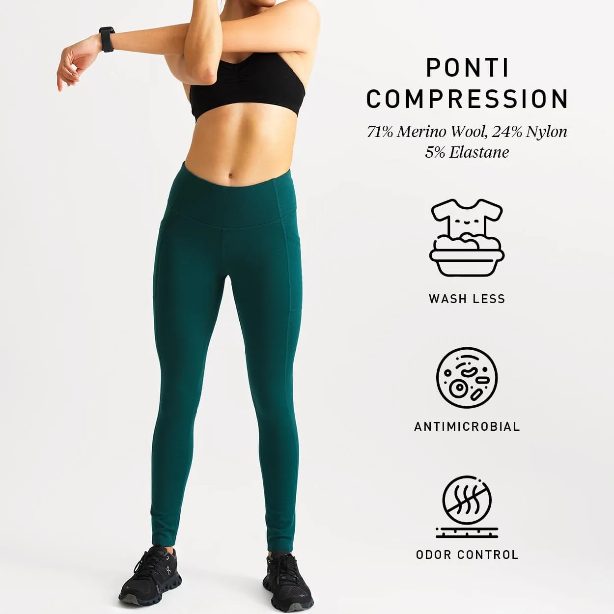 IBEX Merino Wool Women's Lizzi Tight Compression Leggings with Pockets | High Waisted Workout Leggings for Women
