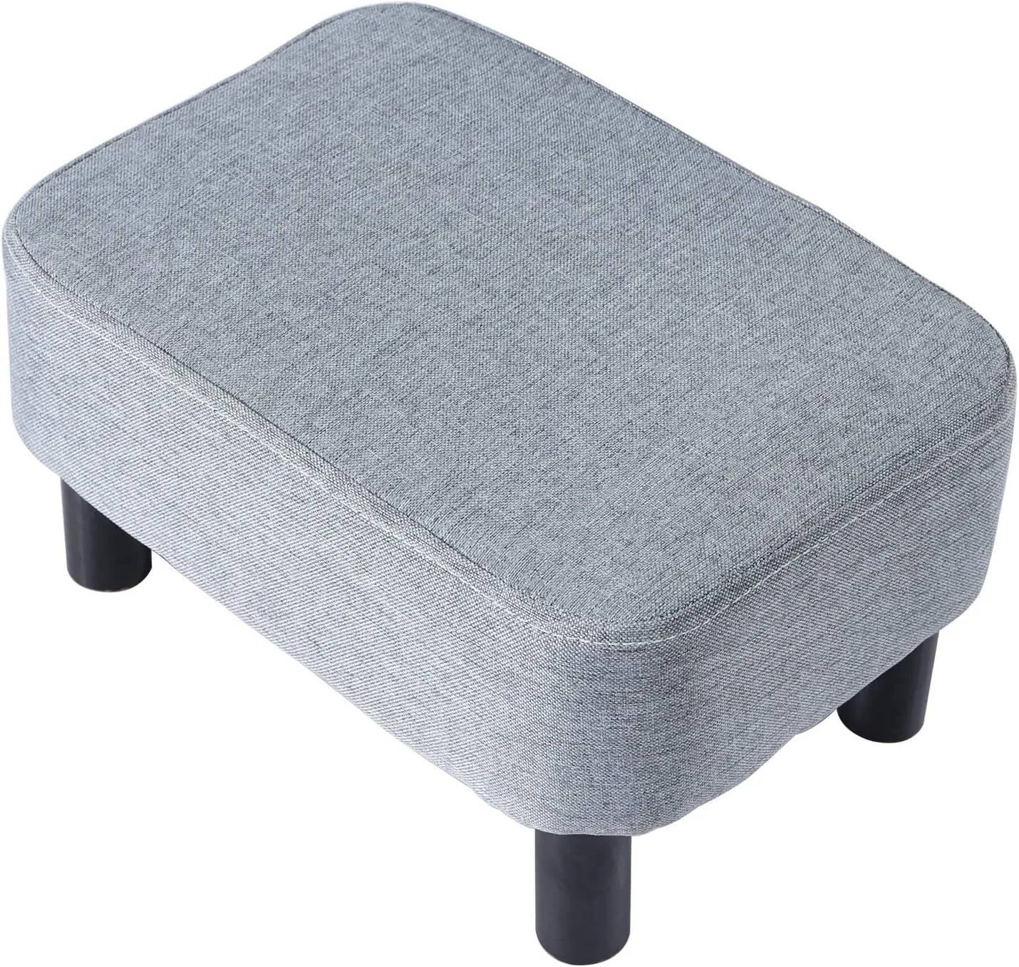 IBUYKE 16.54" Small Footstool Linen Fabric Pouf Ottoman Footrest Modern Home Bedroom Rectangular Stool, with Padded Seat Pine Wood Legs, Gray Blue RF-BD214-D