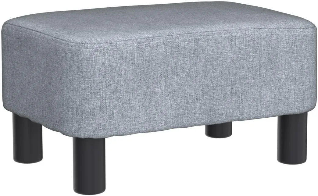 IBUYKE 16.54" Small Footstool Linen Fabric Pouf Ottoman Footrest Modern Home Bedroom Rectangular Stool, with Padded Seat Pine Wood Legs, Gray Blue RF-BD214-D