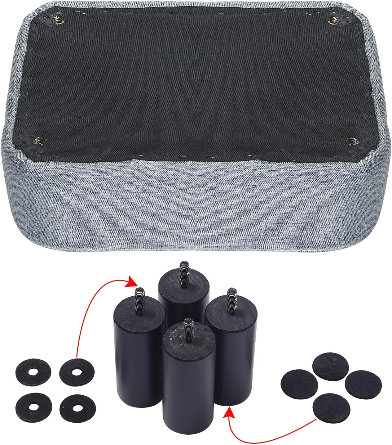 IBUYKE 16.54" Small Footstool Linen Fabric Pouf Ottoman Footrest Modern Home Bedroom Rectangular Stool, with Padded Seat Pine Wood Legs, Gray Blue RF-BD214-D