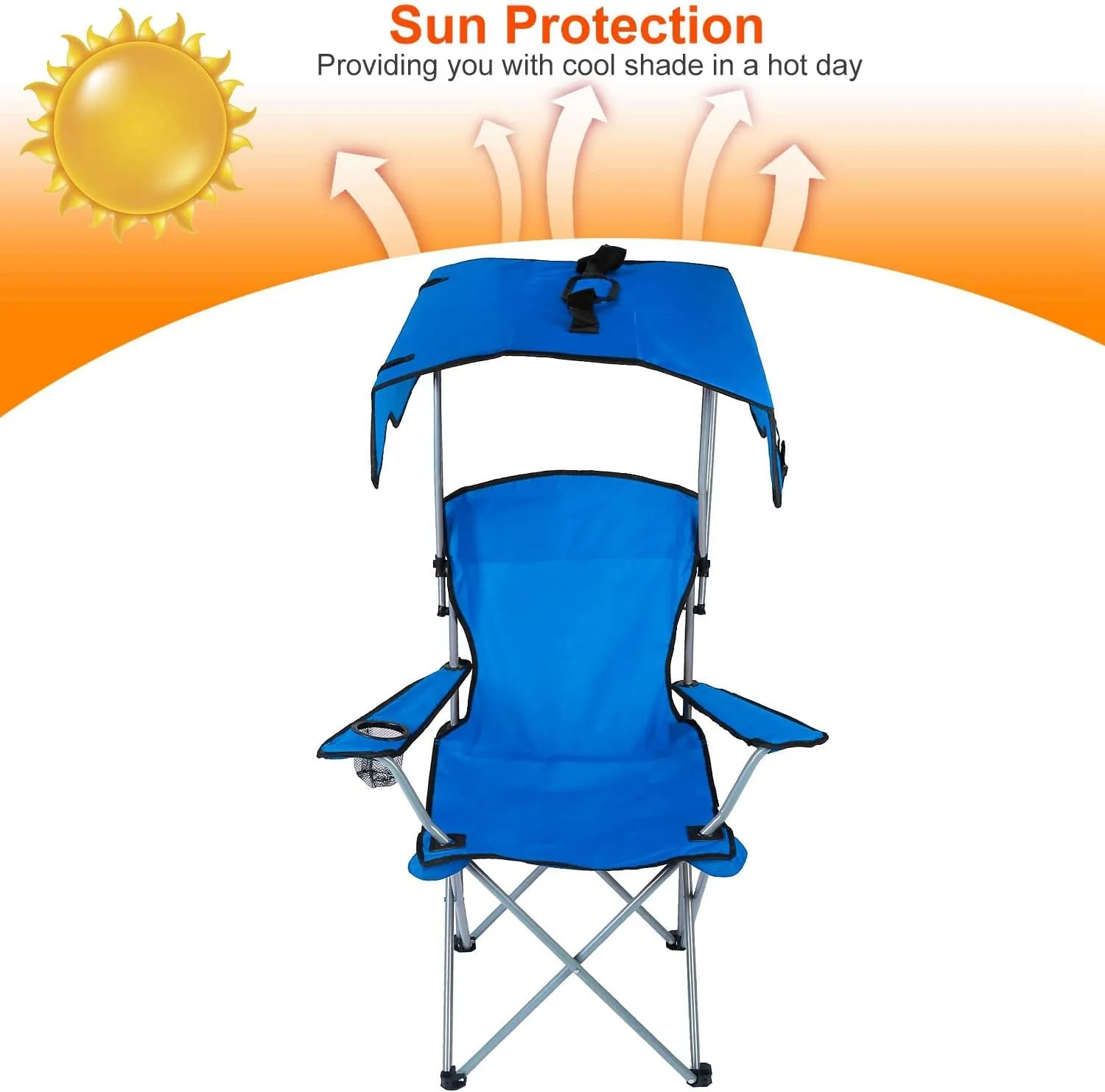 iMounTEK Camp Chair Foldable Canopy Camp Chair with Shade Sun Protection Camping Recliner with Carry Bag Support 330LBS Load Folding Seat with Cup Holder for Fishing/Beach/Travel/Picnic(Blue)