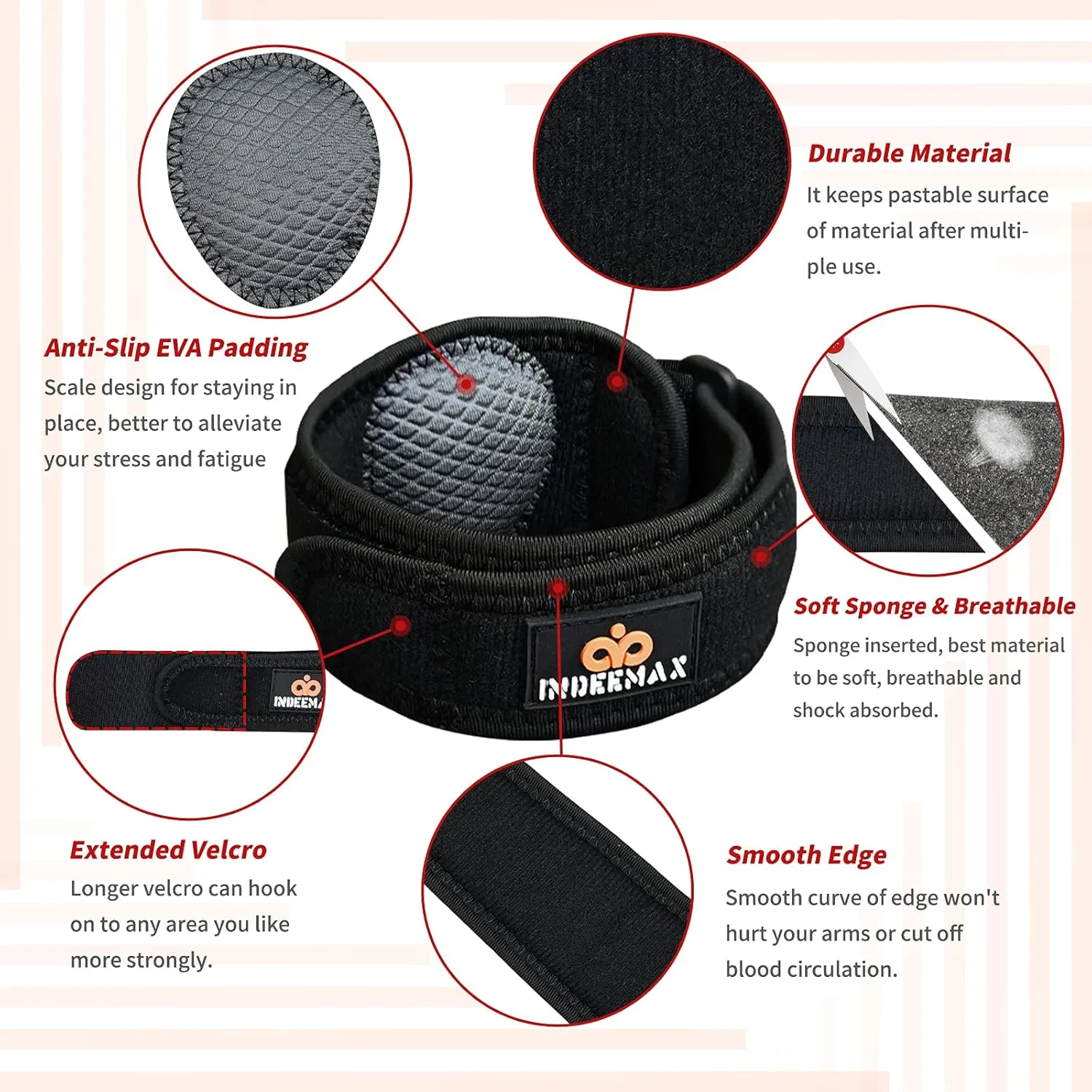 INDEEMAX Elbow Brace for Tendonitis and Tennis Elbow for Women Men, Adjustable Golfers Elbow Brace Counterforce Band with Compression Pad, Effective Tendon Pain Relief, Black