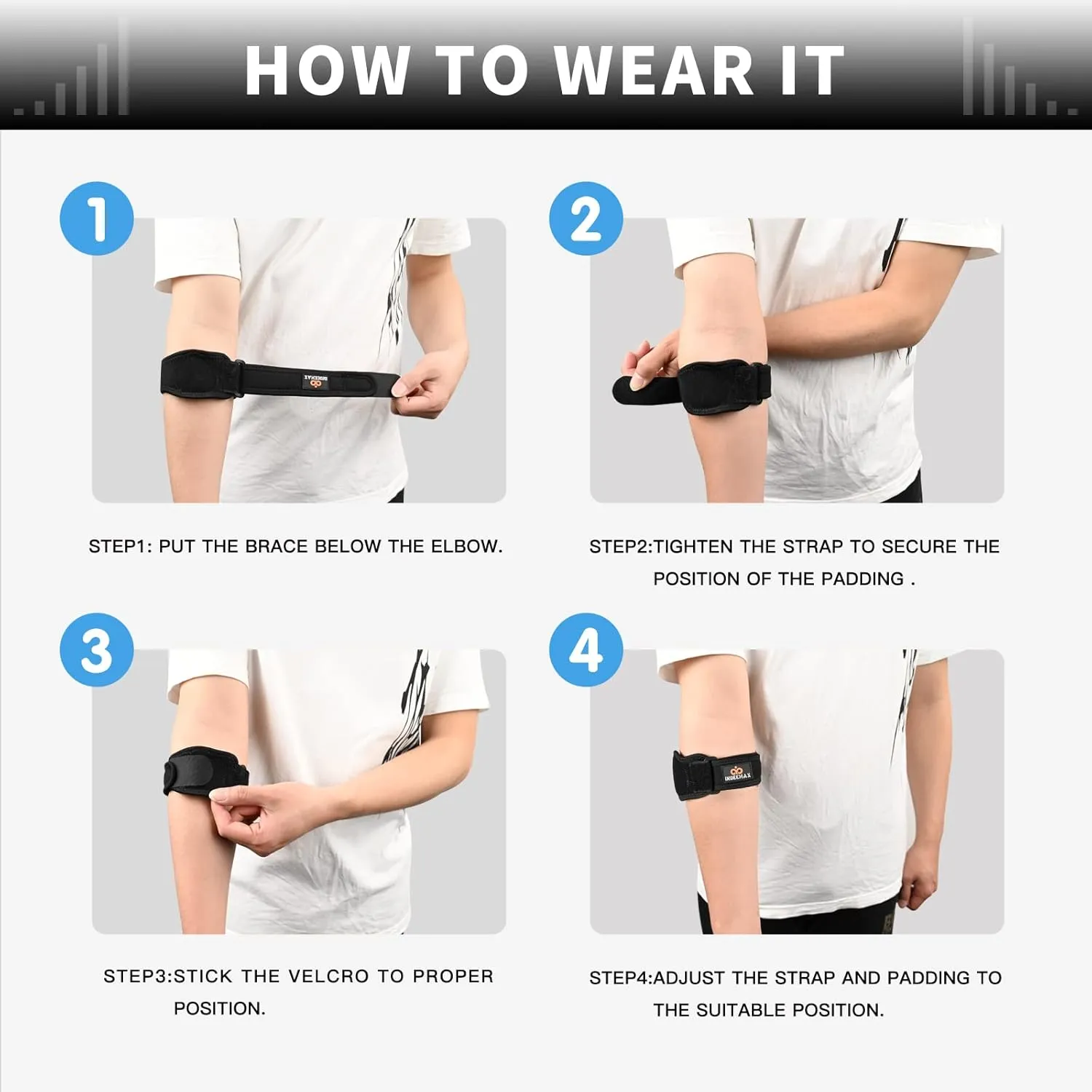 INDEEMAX Elbow Brace for Tendonitis and Tennis Elbow for Women Men, Adjustable Golfers Elbow Brace Counterforce Band with Compression Pad, Effective Tendon Pain Relief, Black