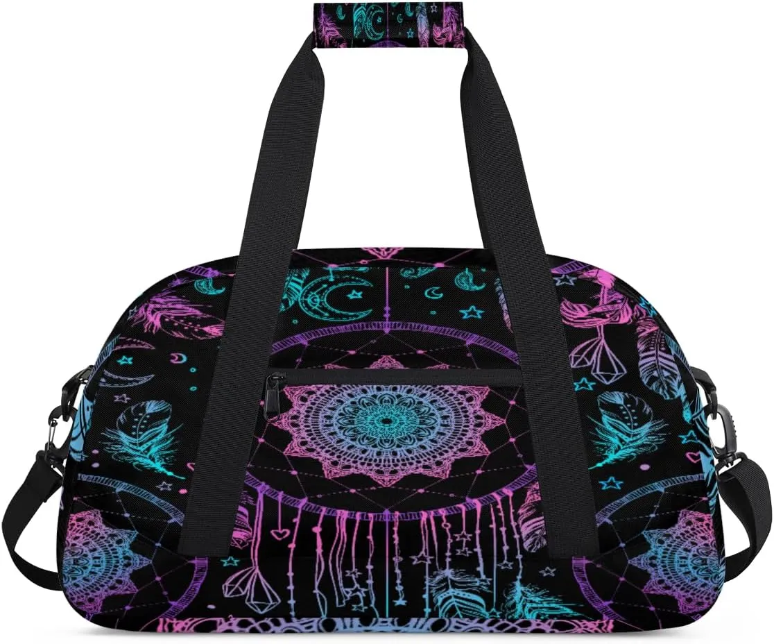 Indian Dreamcatcher Gym Duffel Bag for Men Women Feathers Moon Sports Tote Bag with Adjustable Shoulder Strap for Dance Gymnastics Traveling Outdoor Camping Overnight Stay