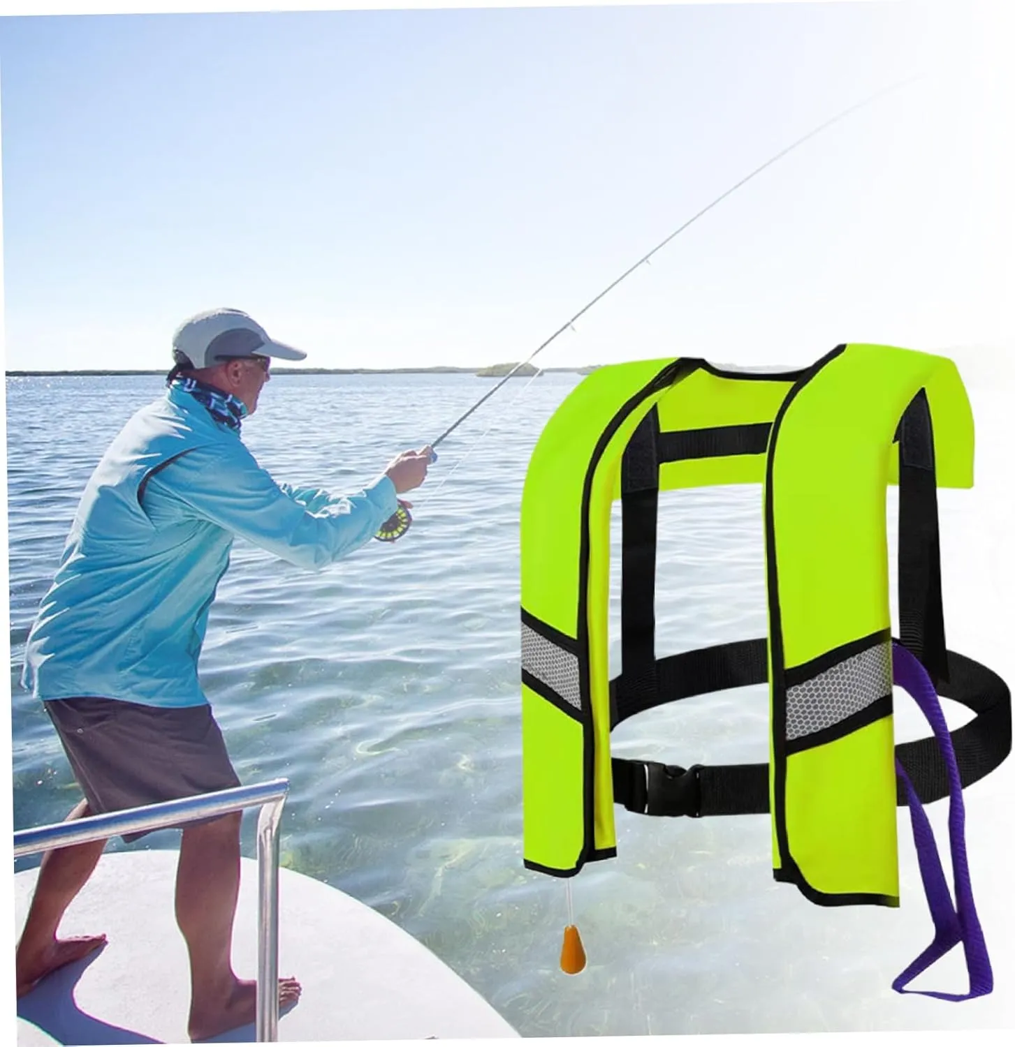 Inflatable Life Jacket Manual/Self Inflating Life Vest 150n Nylon Life Jacket with Whistle ＆ Blowpipe Adult Life Jackets with Release Buckle ＆ Reflective Strips.
