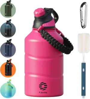 Insulated Half Gallon Water Bottle 64oz with Magnetic Lid, Stainless Steel Double-Wall Vacuum Leak Proof Sports Insulated Jug with Paracord Handle, Keep Water Hot & Cold for Outdoor,Gym