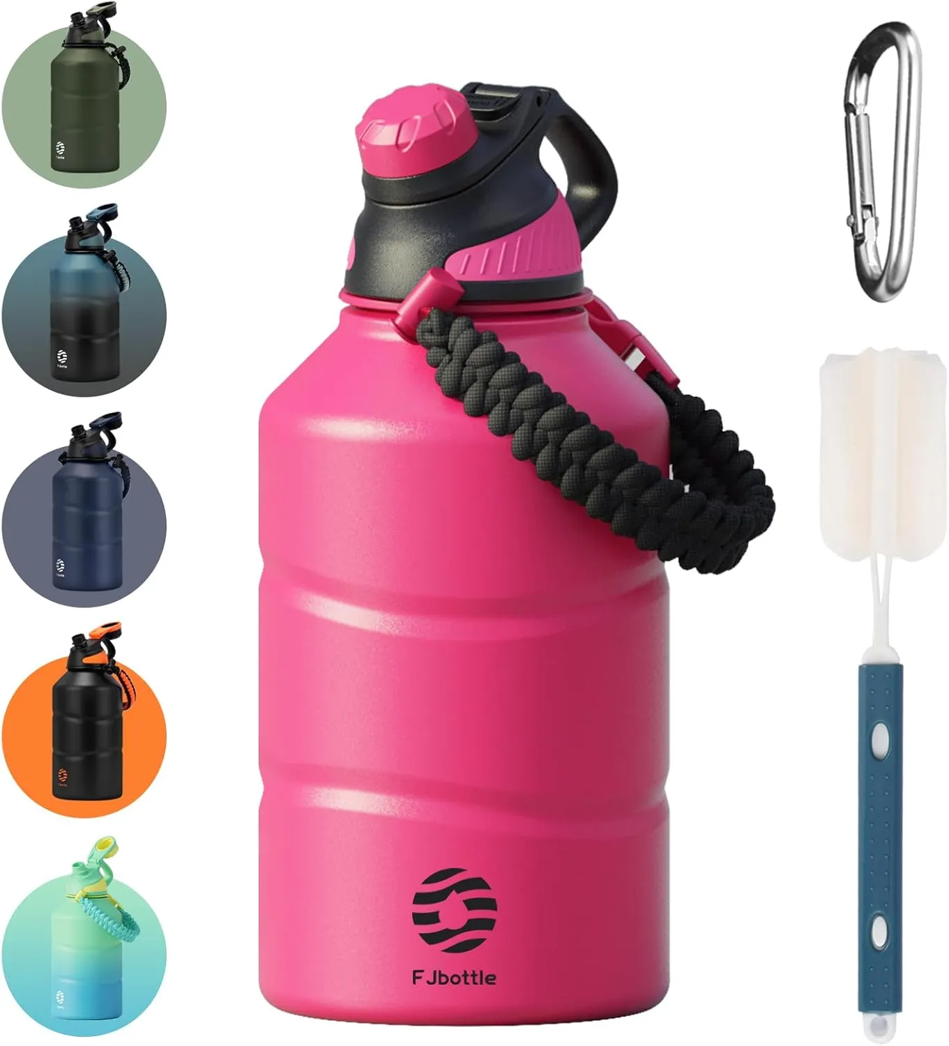 Insulated Half Gallon Water Bottle 64oz with Magnetic Lid, Stainless Steel Double-Wall Vacuum Leak Proof Sports Insulated Jug with Paracord Handle, Keep Water Hot & Cold for Outdoor,Gym