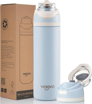 Insulated Water Bottle 24 oz Flip Top, Leak Proof Water Bottle with Straw Lid and Carrying Loop, Reusable Dishwasher Safe Water Bottle Stainless Steel for Travel Sports Gym, Light Blue