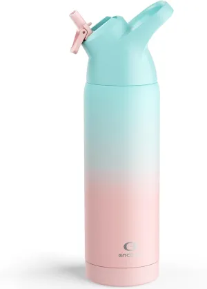 Insulated Water Bottle with Straw - Encool Stainless Steel Water Bottle, Reusable Leakproof and BPA-Free for Sports, Travel, Cold for 24 Hours, 24 oz, Cherry Blossom