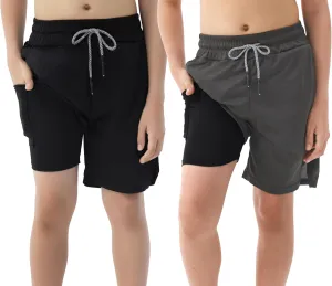 IRELIA 2 Pack Boys 2 in 1 Running Shorts Kids Box Brief Liner Compression Active Sports Shorts