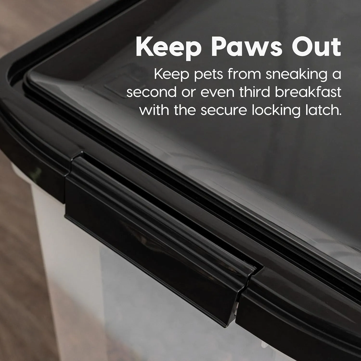 IRIS USA Airtight Dog Food Storage Container, WeatherPro, Up to 50 lbs, Removable Wheels, for Dog Cat Bird and Other Pet Food Storage Bin, Keep Fresh, Translucent Body, Made in USA, Clear/Black