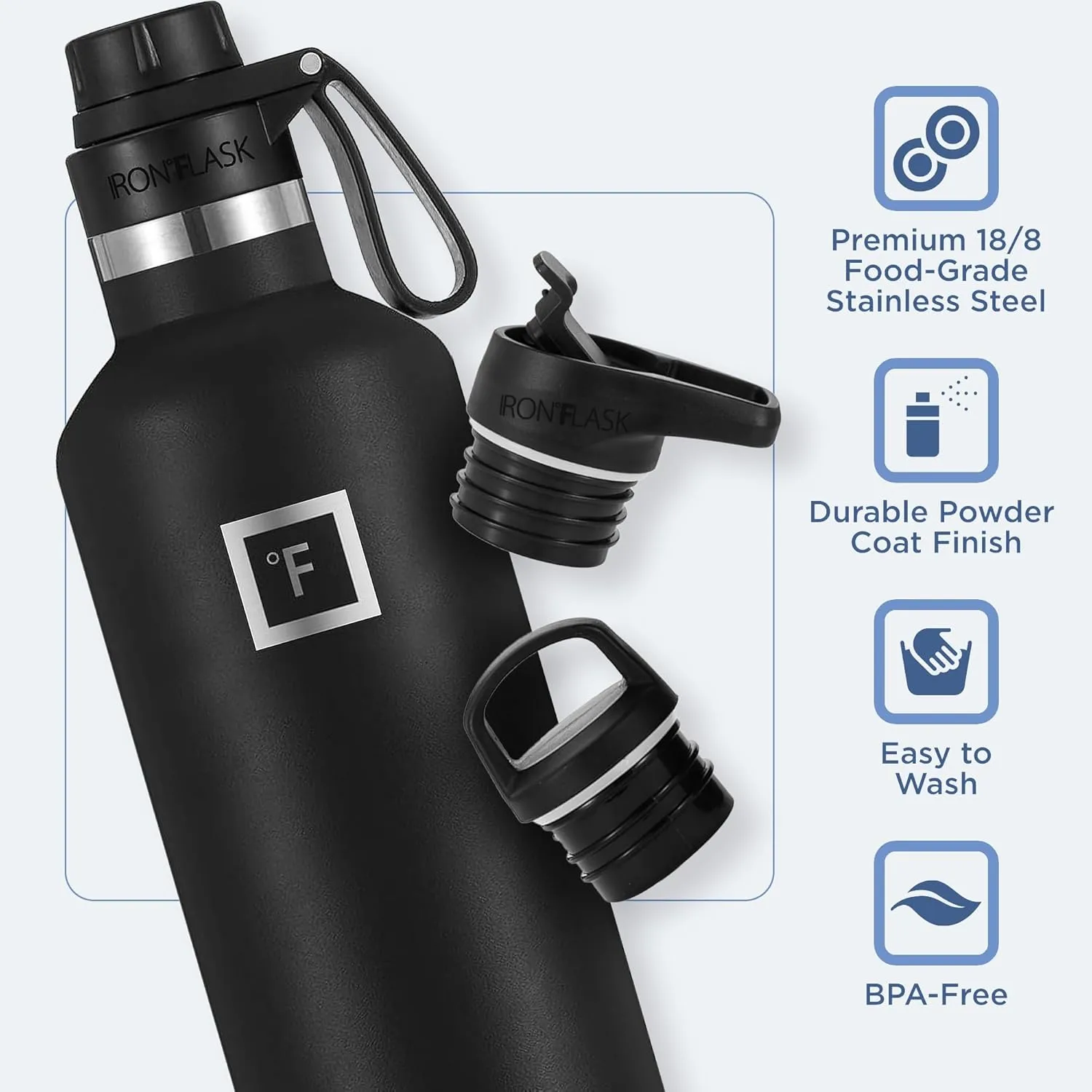 IRON °FLASK Camping & Hiking Hydration Canteens - 3 Lids (Narrow Spout Lid) Leak Proof Vacuum Insulated Stainless Steel - Hot & Cold Double Walled Sports Water Bottle - Cotton Candy, 32 Oz