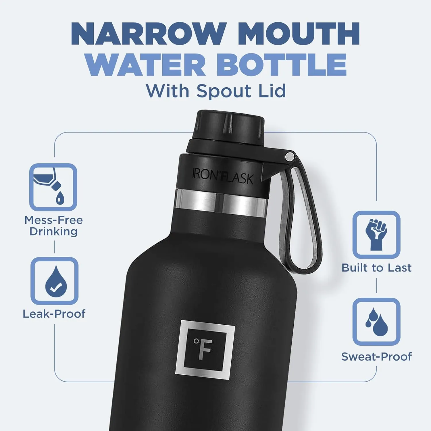 IRON °FLASK Camping & Hiking Hydration Canteens - 3 Lids (Narrow Spout Lid) Leak Proof Vacuum Insulated Stainless Steel - Hot & Cold Double Walled Sports Water Bottle - Cotton Candy, 32 Oz