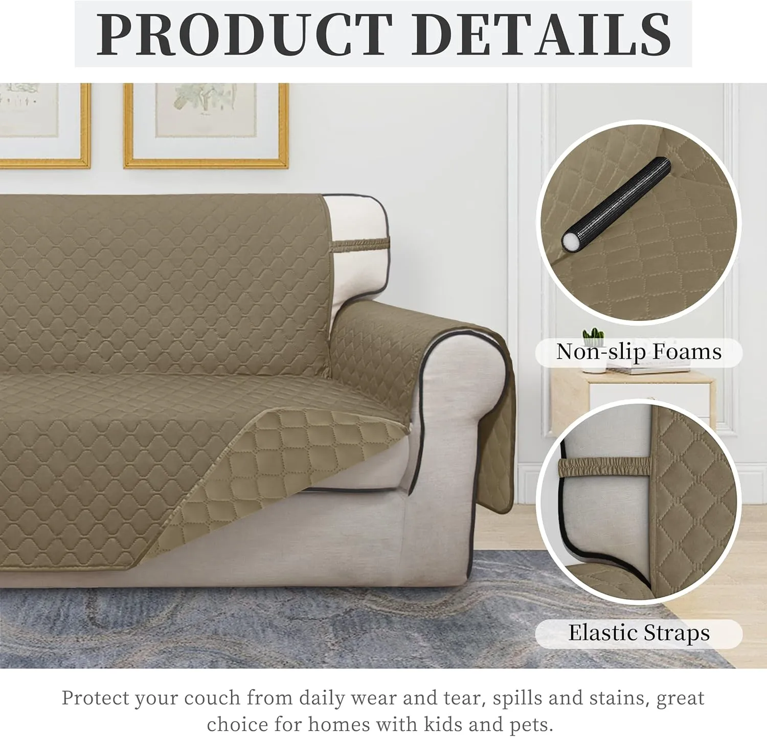 ISSUNTEX Double Protection 100% Waterproof Sofa Covers for Living Room, Couch Covers for 3 Cushion Couch Sofa, Reversible Furniture Protector Sofa Cover for Dogs, Pets, Kids (Sofa, Beige/Beige)